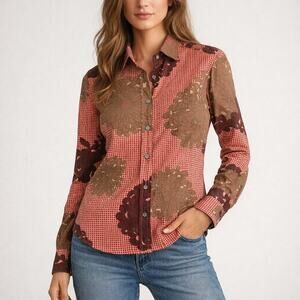 Paul & Joe Paris Abstract Floral Button Up Shirt Red Cotton Women’s  3 (US M )